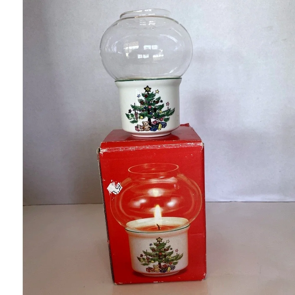 Nikko Christmastime Mini Candle Lamp Cerami Christmas Tree Hurricane Globe Japan